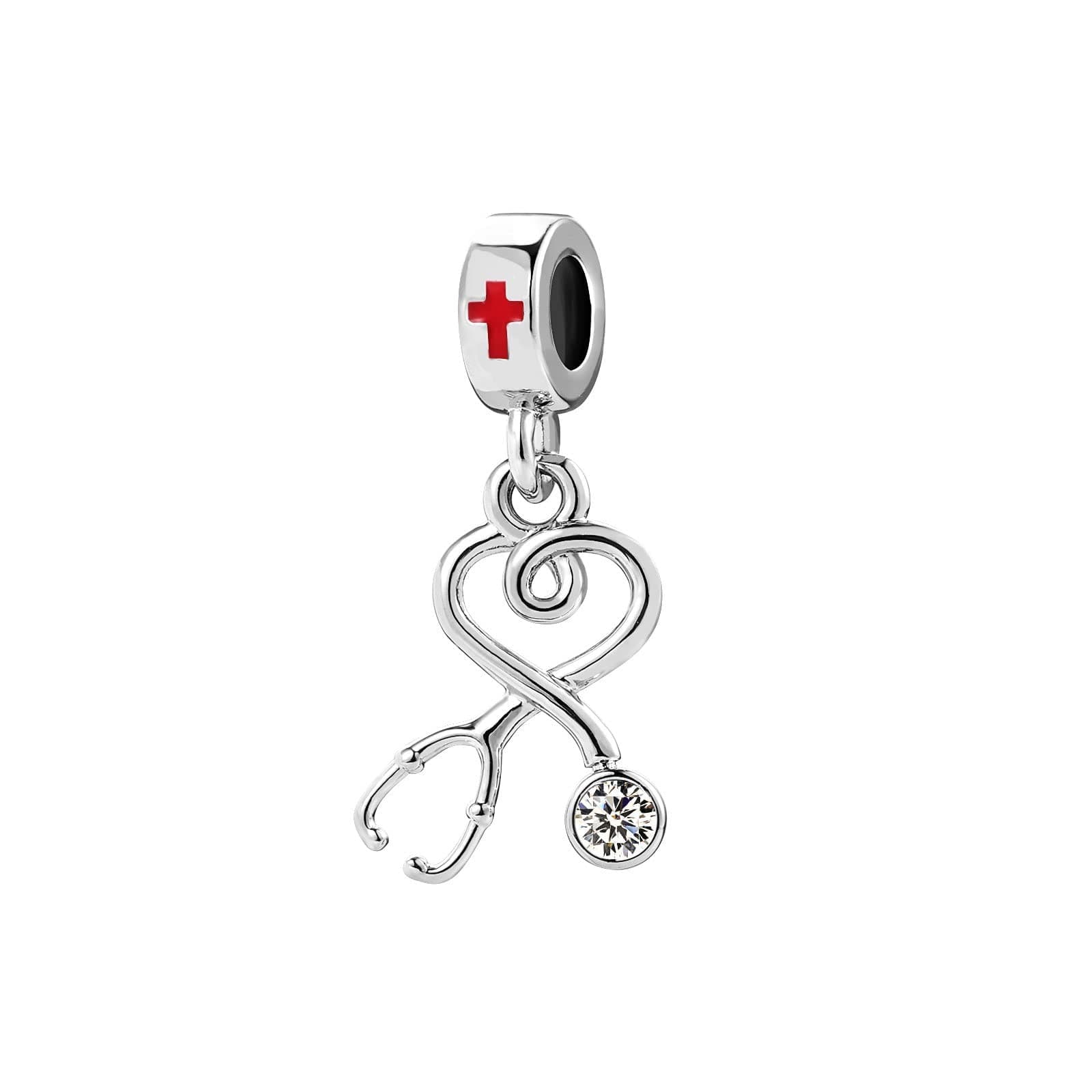 Nurse Doctor Stethoscope Charm fits Pandora Charms Bracelets Love Heart Medical RN Dangle Bead