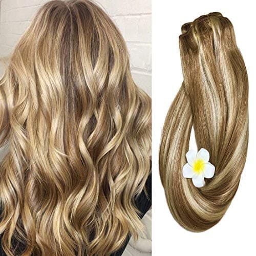 Clip in Hair Extensions Real Human Hair Extensions 14" 16" 18" 20" 7 PCS Full Head Silky Straight 70g Remy Hair (20", 6/613)