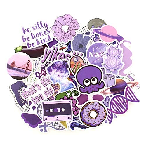 GSF 50pcs Cuter Violet Stickers Pack for Hydorflask Water Bottle, Random Waterproof Vinyl Aesthetic Stick