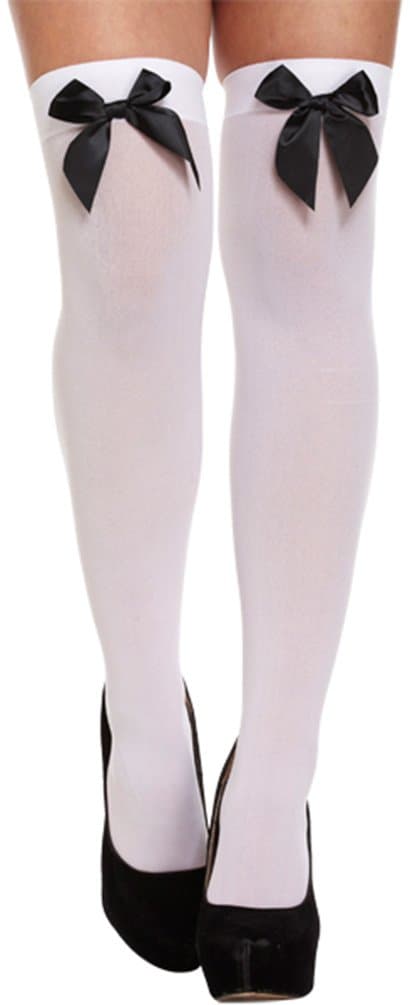 Ladies Black White Blue Red Pink Bow Top Pirate Sailor Dorothy Fancy Dress Stockings Socks (White with Black Bow)