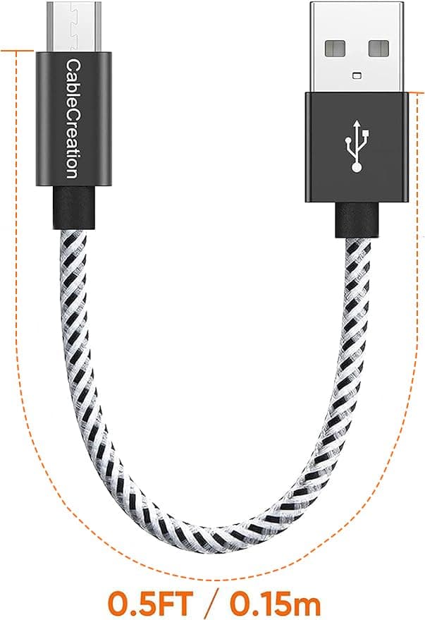 CableCreation [2-Pack Short USB to Micro USB Cable 0.5 FT, USB2.0 Micro USB Fast Charging Cable Triple Shielded for Raspberry Pi Zero, Roku TV Stick, PS4, Power Bank, Micro-B Phone, 0.15m