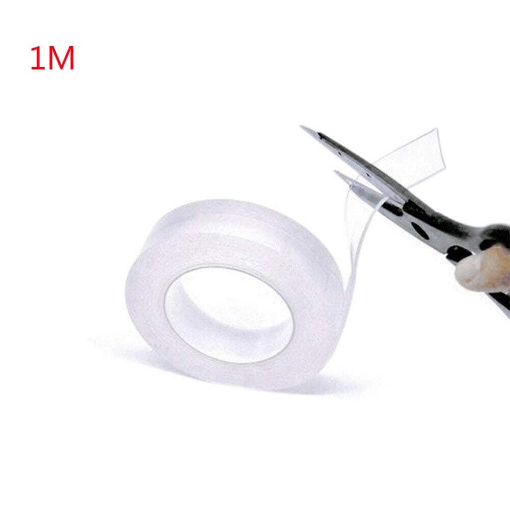 Keebgyy Gel Pad Gel Tape Roll, Nano Anti-Slip Washable Reusable Double-Sided Wall Stickers Transparent Traceless Magic Tape, 2mm Thickness,1m Long