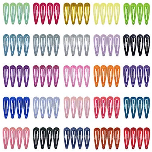 ALinmo 100pcs 2 Inch Glitter Mix Colors Snap Hair Clips No Slip Metal Hair Clips Barrettes Hairpins for Girls Toddlers Kids Women Accessories
