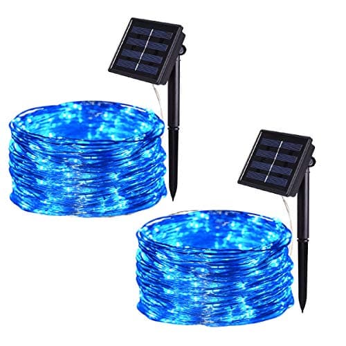 HONGM Solar String Lights Outdoor, 33FT 100 LED Waterproof Fairy String Decorative Copper Wire Lights for Wedding, Patio, Bedroom, Party, Christmas, Halloween (2Pack) (Blue)