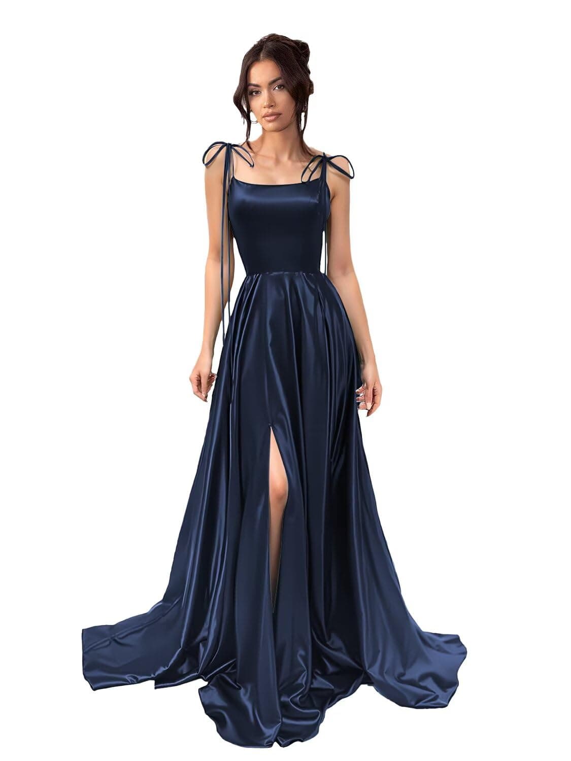 YMSHA Women's Satin Bridesmaid Dresses with Slit 2026 Long Satin A Line Formal Gowns with Pockets PM10