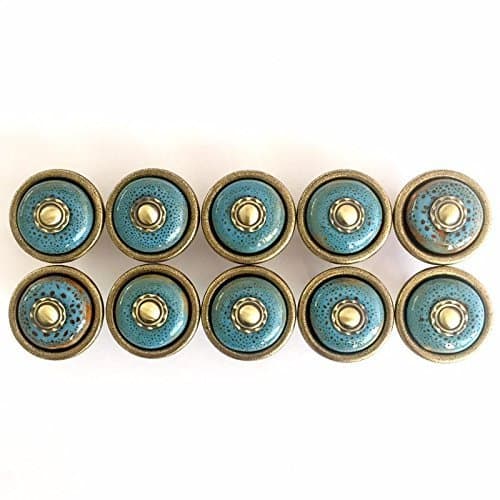Tonena Set of 10 Antique Blue Ceramic Pumpkin knobs Cabinet Drawer Handles pulls for Kitchen Furniture Door Drawer Cabinet Dresser Closet Wardrobe Cupboard Bathroom