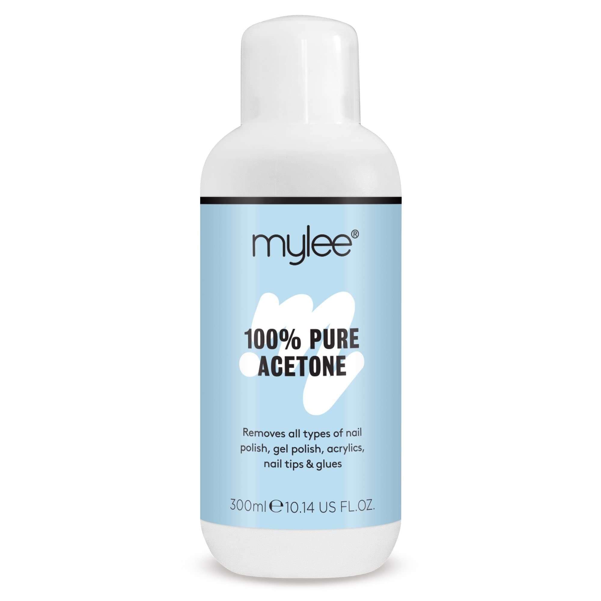 Mylee 100% Pure Acetone (300ml) - Gel Nail Polish Remover – Maximum Strength Professional Soak-Off for UV/LED, Acrylics, Nail Tips & Glue - Made in the UK