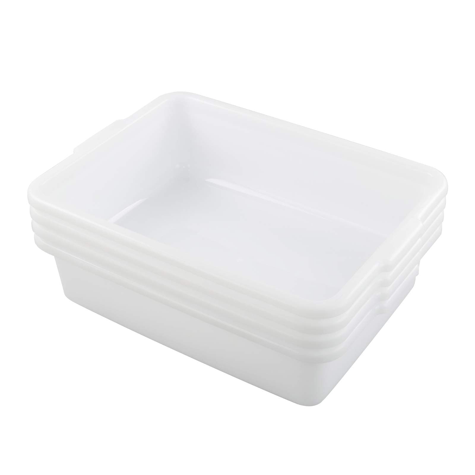 Set of 4 Commercial Bus Box Tote, 13 Liter Large Plastic Bus Tub (White)