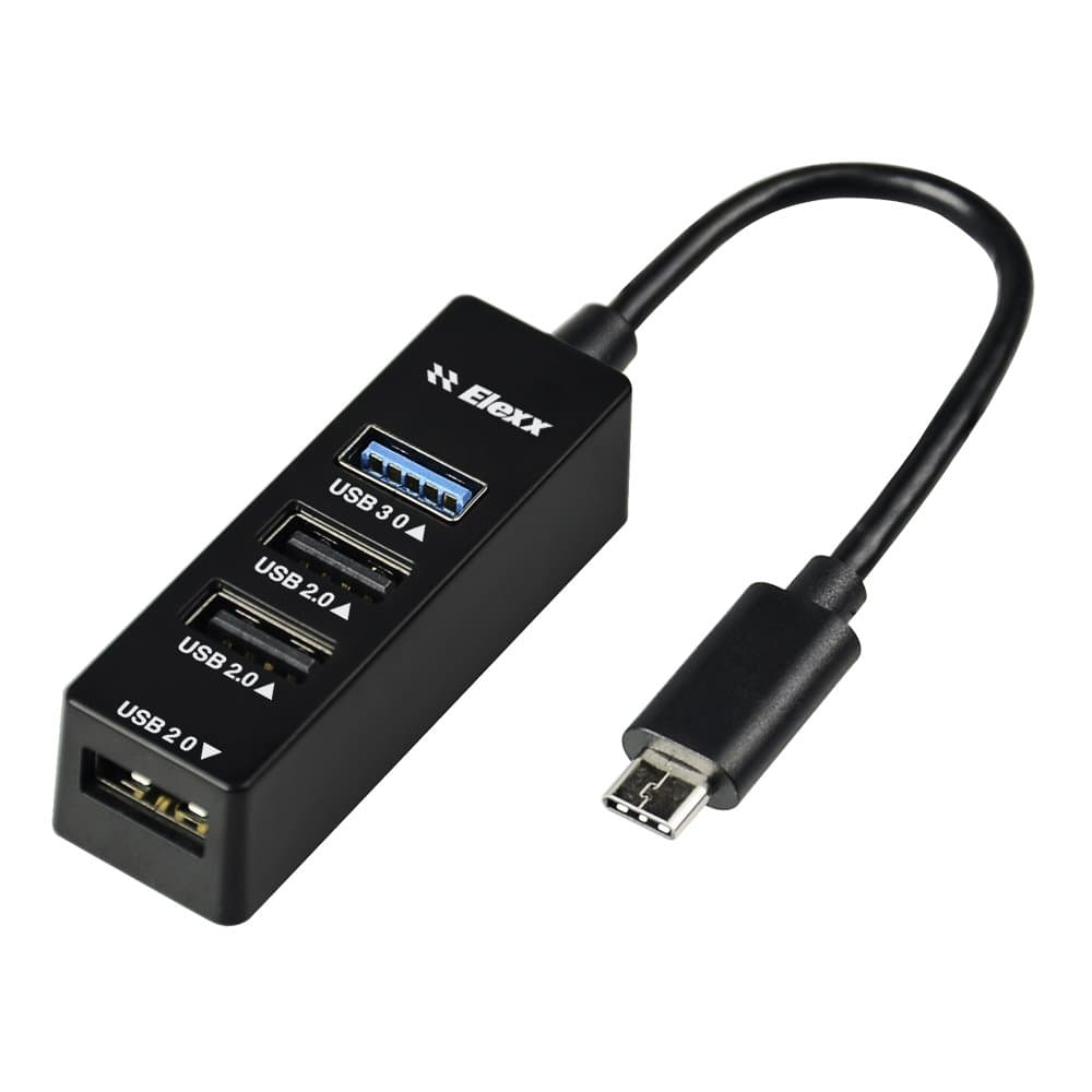 USB-C HUB, ELEXX USB-C (Type C) to 4-Port USB 3.0 HUB for All USB Type-C Devices like Surface Pro 4, ChromeBook Pixe, New MacBook, MacBook Pro, MacBook air and More (Black)