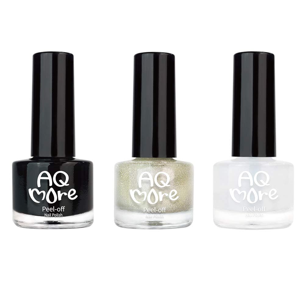 Non Toxic Water Based Peel Off Nail Polish (Glitter) – Stays on for Days, Gel Shine, Dries in Minutes, Fragrance & Paraben Free, 1 Solid + 1 Glitter + 1 Top Coat (0.20 fl oz/Bottle)-CLEOPATRA