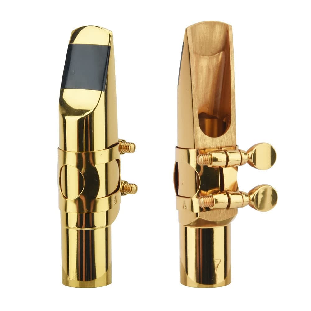 Alto Sax Saxophone Mouthpiece w/Cap & Ligatures, Brass Metal Eb Alto Sax Mouthpieces for Saxophone Professionals and Beginners (Gold - 7C)