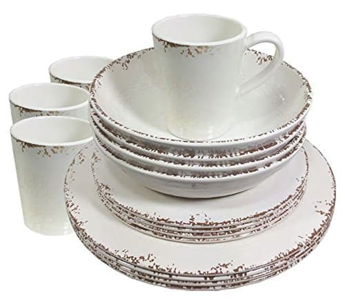 Rustic Melamine Set 16 Piece Old English Cream Motorhome Caravan Picnic