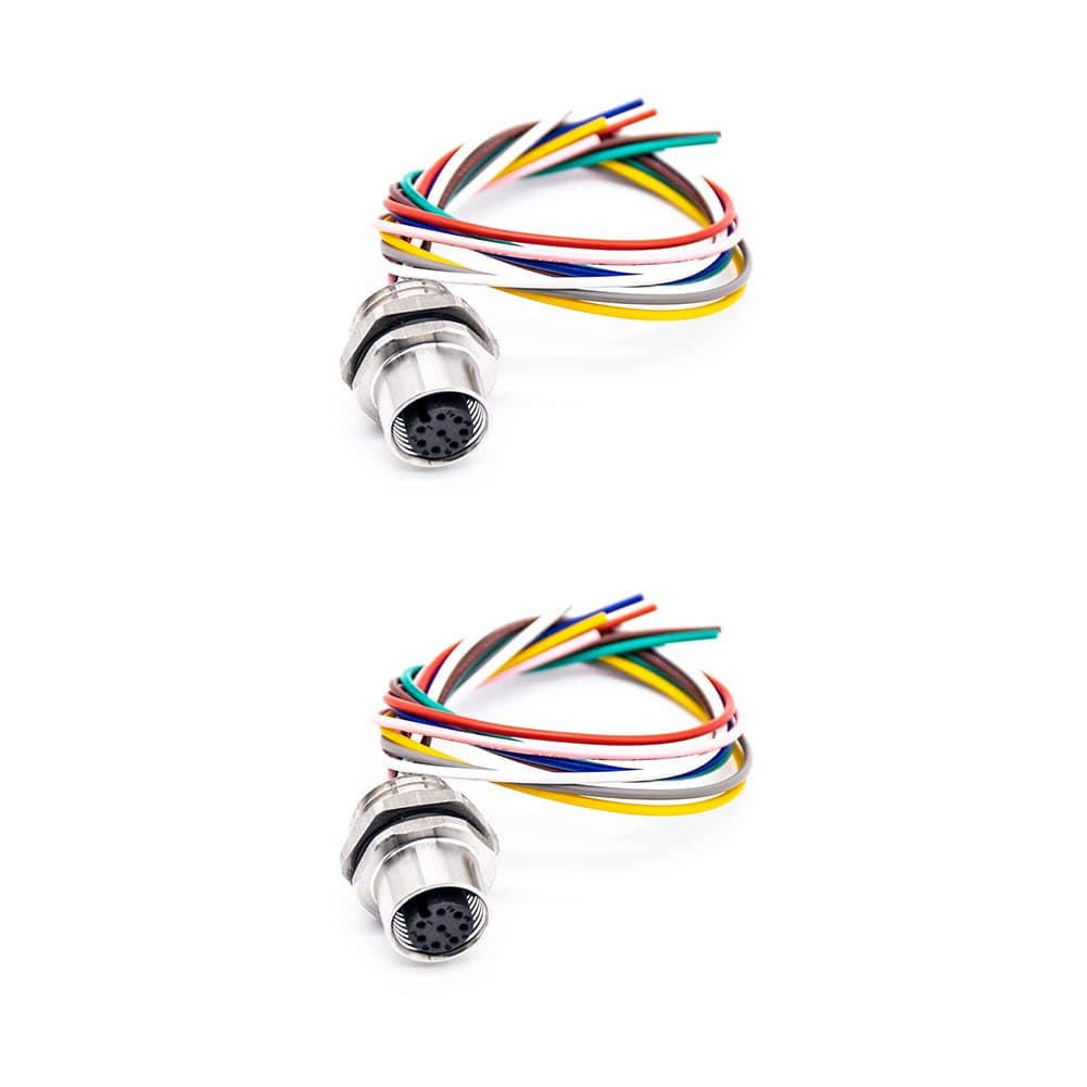 keisnoaja 2 Pcs M12 Female Straight 8 Pins Connector Aviation Socket Shielded Electrical Cable, Sensor Receptacle M12 8 Pin Waterproof Connector A Coded Female Straight Back Mount Wiring (0.2M)