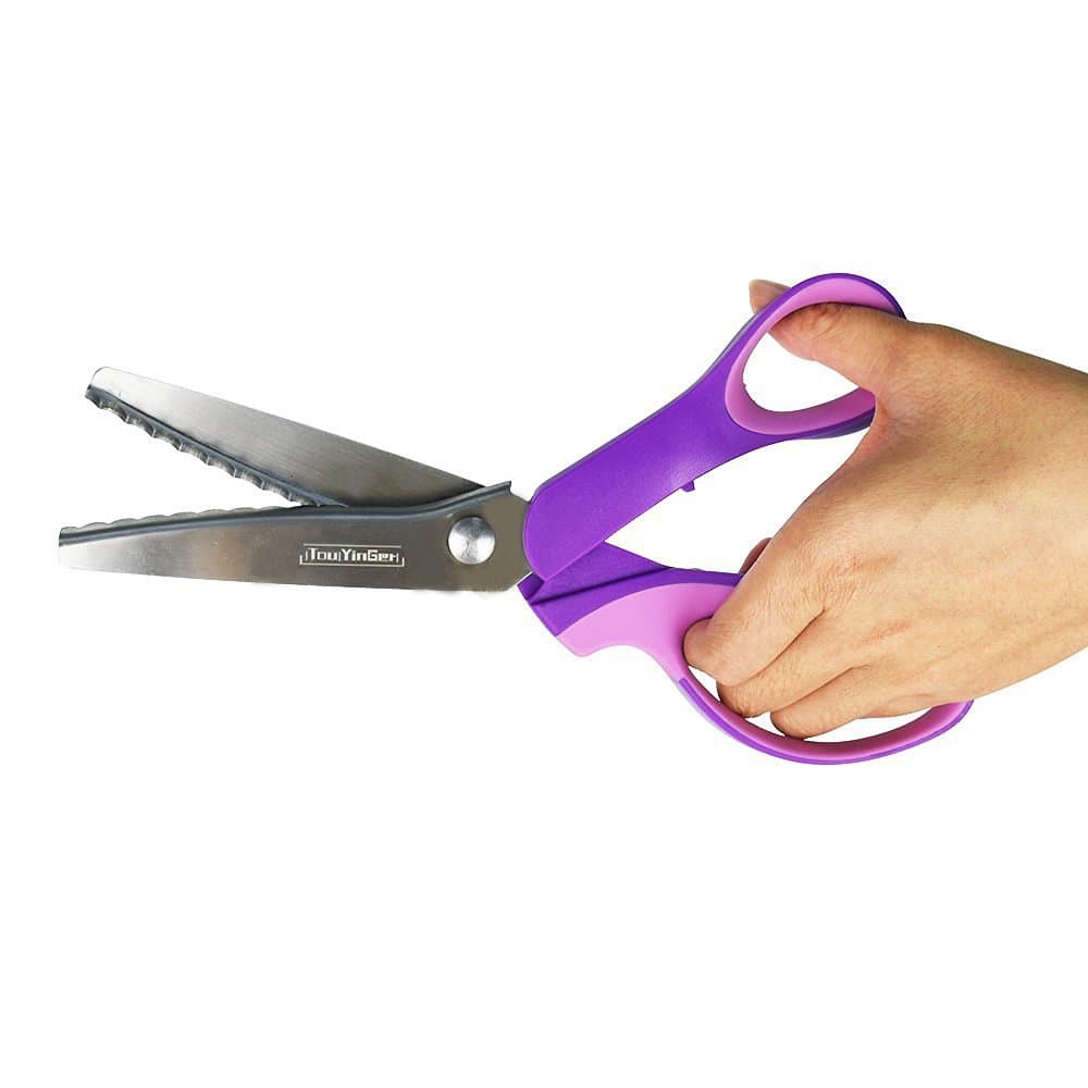 Pinking Shears, TouYinger 9.3 Inches Stainless Steal Handled Professional Dressmaking Sewing Craft Scissors Zig Zag for Fabrics Linings Paper and Craft (Scalloped)