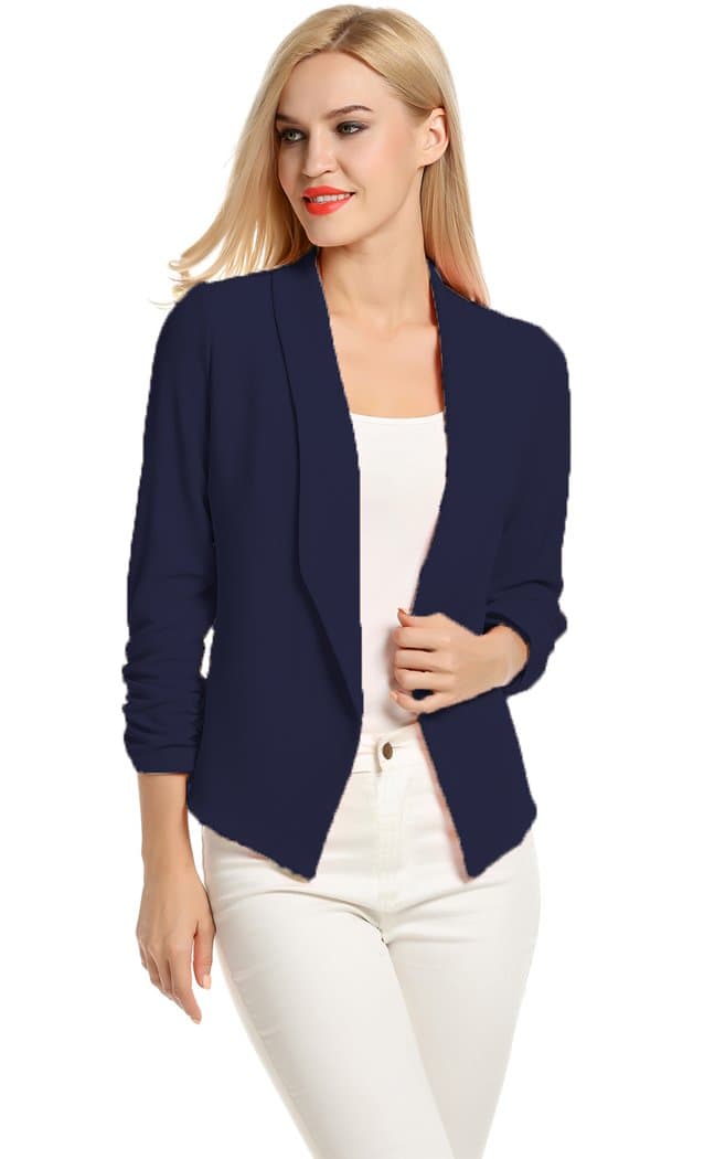 POGTMMWomen 3/4 Sleeve Blazer Open Front Cardigan Jacket Work Office Blazer