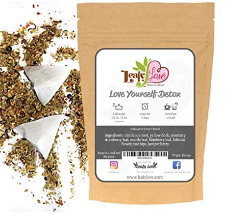 All Natural Everyday Detox Tea with Biodegradable Tea Bags - Healthy Cleansing Support - Improve Toxic Gut- Support Liver - Laxative and Caffeine Free - Dandelion, Yellow Dock, Rosemary, Myrtle Leaf, Triple Berry Blend - 16 Tea Bags