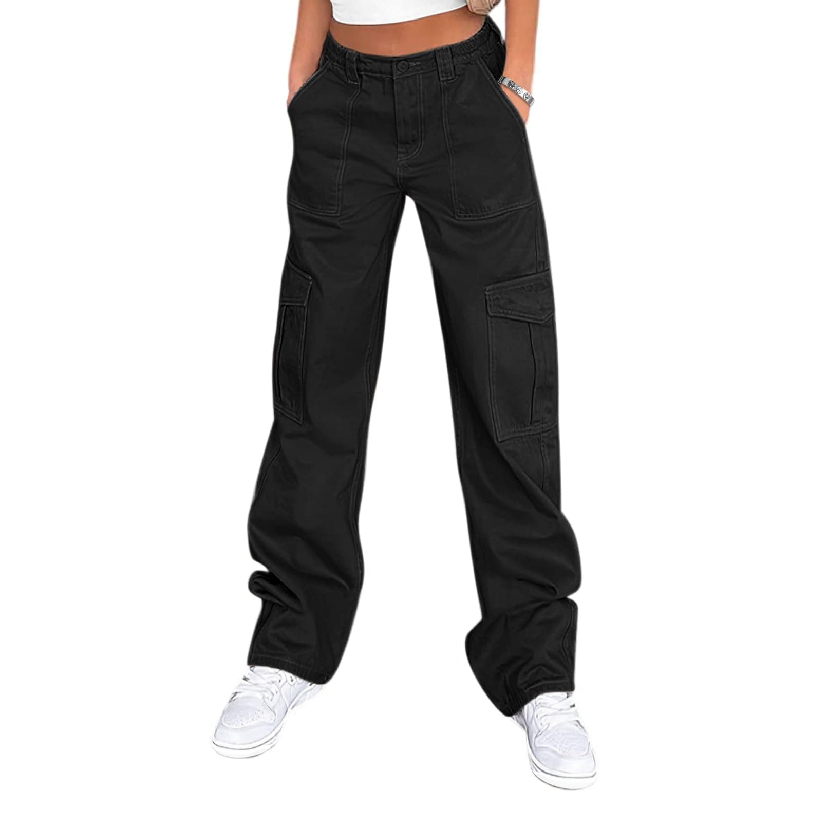 Cargo Pants for Women High Waisted Casual Pants Baggy Stretchy Wide Leg Y2K Streetwear with 6 Pockets