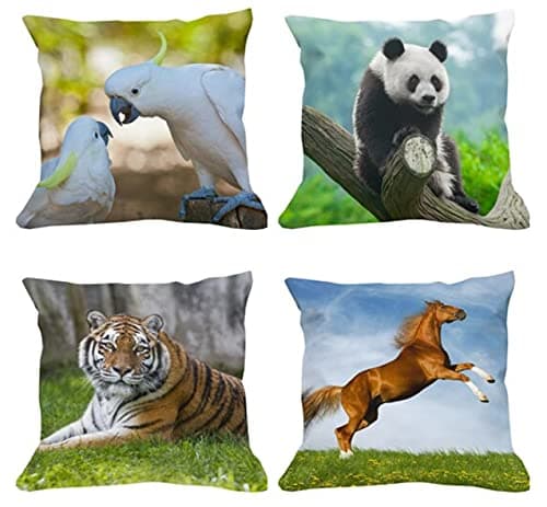 Cushify Decorative Velvet Cushion Cover Set of 4 Covers Animals & Birds Design 32