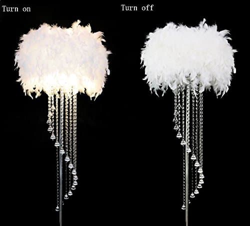 FANDBO@ Feather Floor Lamp Metal Crystal Tassel E27 LED Floor Light Classic Decorative Gift Living Room Wedding Room Bedroom Bedside (Color : White)