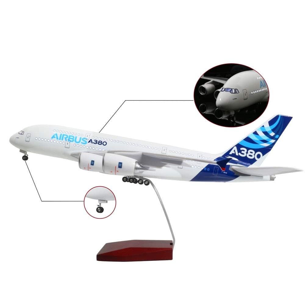 Lose Fun Park 18 Inch(46cm) LED Light 1:160 Model Airplane Airbus A380 with Landing Gear Aircraft for Gift or Decoration