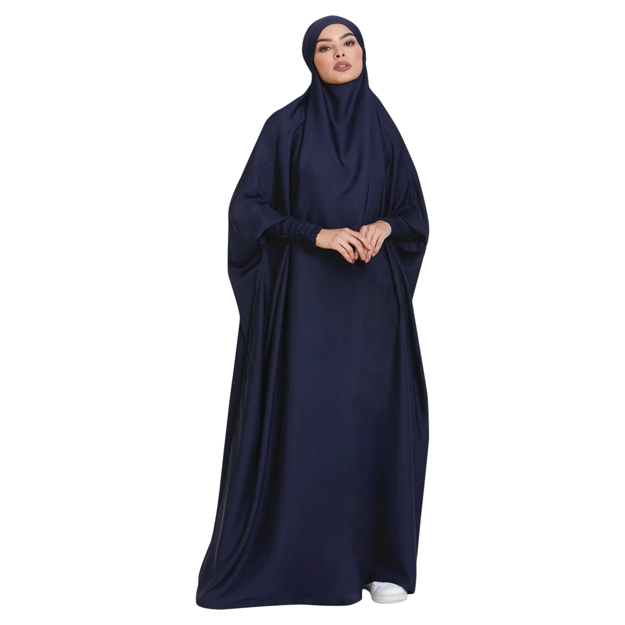 Women's Solid Abaya Muslim Dress One-Piece Full Length Prayer Robe Overall Hijab Thobe Hooded Abaya Dress