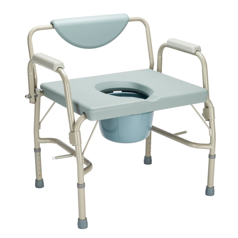 550 lbs Heavy Duty Drop Arm Medical Bedside Commode Chair, Homecare Toilet Seat with Safety Steel Frame, 6 Quart Capacity Pail, Adjustable Height Support Tool-Free Easy Assembly