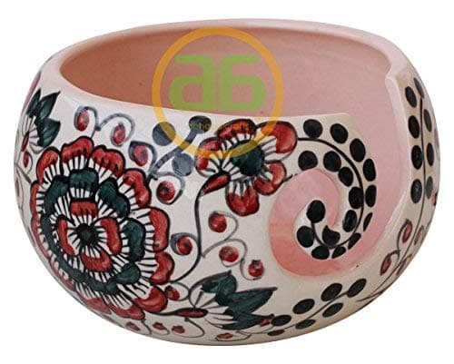 7"Inch Handcrafted Ceramic Knitting Yarn Bowl, Yarn Storage with Beautiful Multi Layered Flower Petals with Polka Dots Yarn Bowl, Gifts for her and people Who knit or crochet by ABHANDICRAFTS