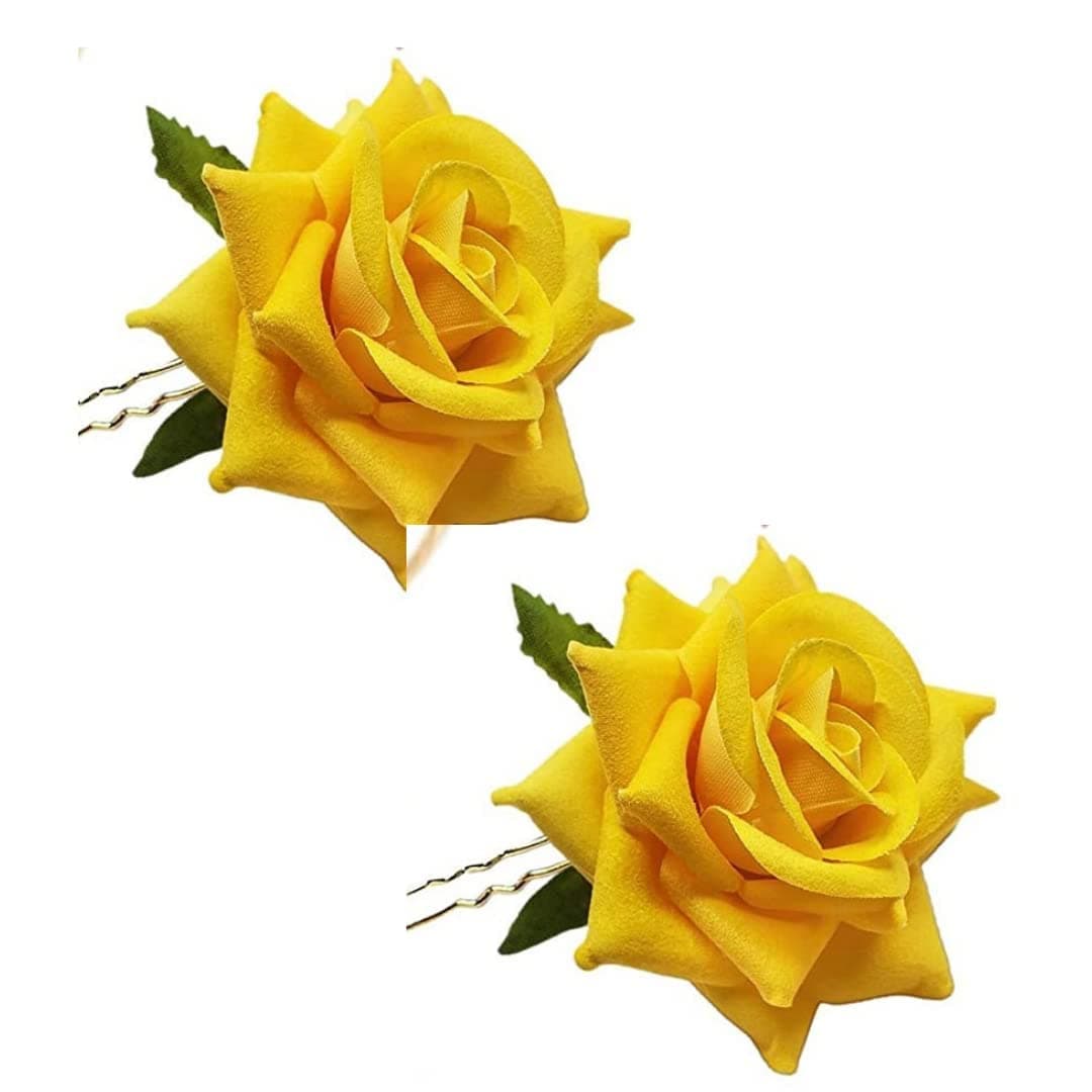 LYF5STARHandmade Bride Yellow Rose Floral Juda Pin For Women| Elegant Rose Wedding Hair Accessories |Traditional Indian Hair Accessories for Women & Girls|Pack Of 2