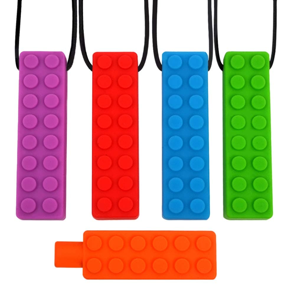 5 Pack Sensory Chewing Necklace, Durable Silicone Chewer Necklace for ADHD, Teething, Biting, Oral Motor Chewy Stick/Tube Toy Jewelry for Boys, Girls, Adults, Toddlers - Upgraded Tougher Chew