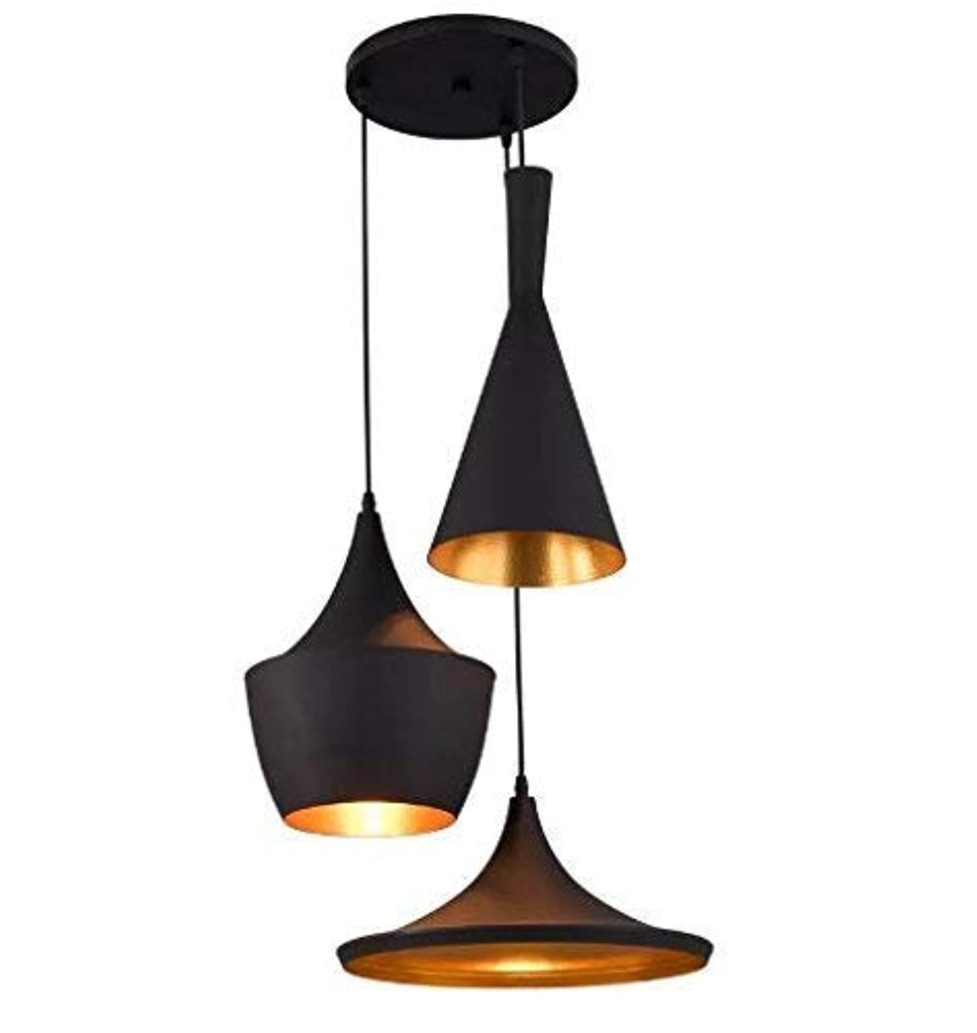 3-Light Industrial Finish Metal Shade Hanging Pendant Ceiling Lamp Fixture Tulip Cone Disc (Black)