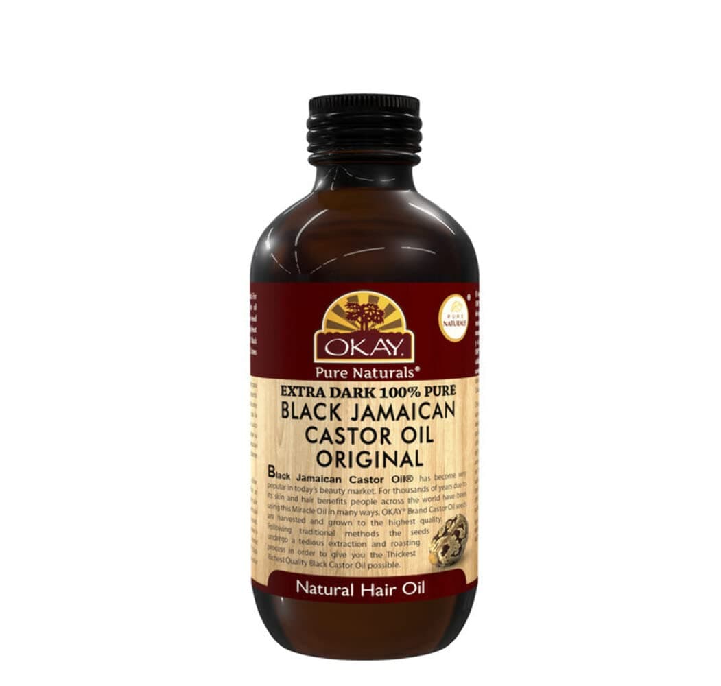 OKAY Pure Naturals Black Jamaican Castor Oil - Castor Oil for Hair Health, Moisture for Skin, Body, Scalp, Eyelashes, Eyebrows, for Men & Women - 4 oz (Pack of 1)