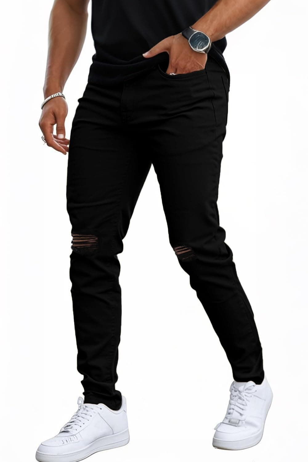 GINGTTO Men's Skinny Jeans Stretch Ripped Tapered Leg