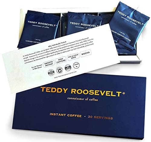 Teddy Roosevelt Coffee Fresh Medium Roast Luxury Instant Coffee | 75g | 2.70z | Single Serve Packets | 30 Servings