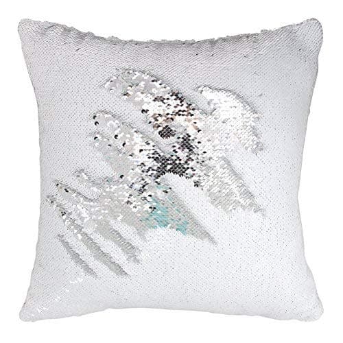 Play TailorSequin Pillow Cover Cushion Covers 16x16in Flip Sequins Decorative Throw Pillow Case, Silver and White