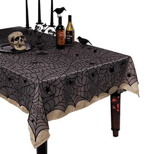 NKIPORU 54 x 72 Inch Halloween Spider Web Tablecloth Decoration Cobweb Lace Tablecloth Festive Party Supplies for Halloween Parties, Décor, Dinner & Spooky Meals, Black