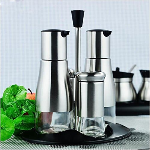 Set of 4 Stainless Steel Oil And Vinegar Set With Stand Kitchen Tool (Black)