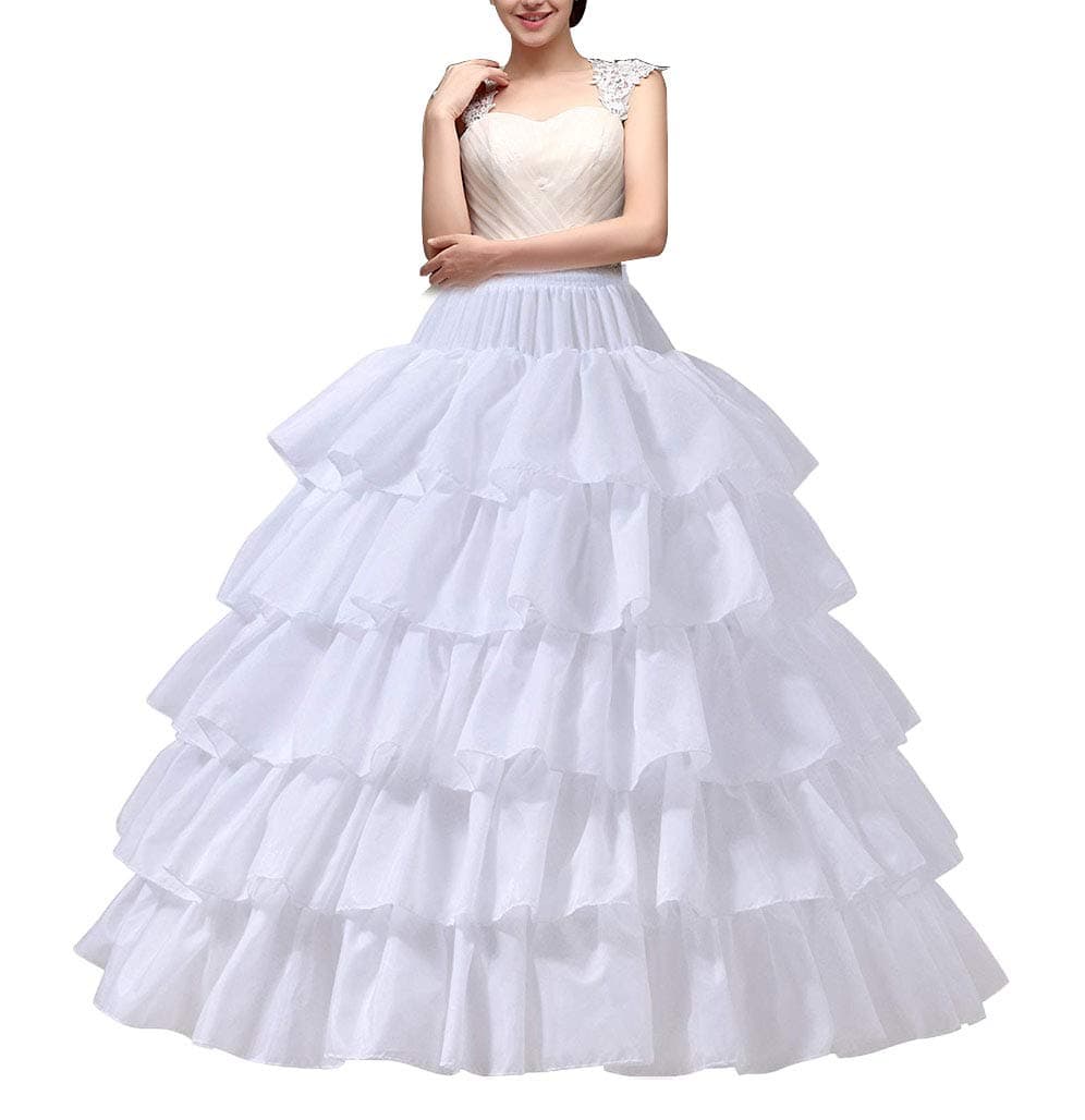 YULUOSHA Women's Crinoline Petticoat 4 Hoop Skirt 5 Ruffles Layers Ball Gown Half Slips Underskirt Bridal Dress