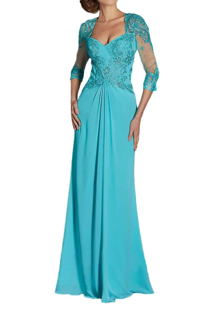 Promgirl House Damen Elegant Blau Gruen Spitze A-Linie Abendkleider Ballkleider Lang mit Aermel