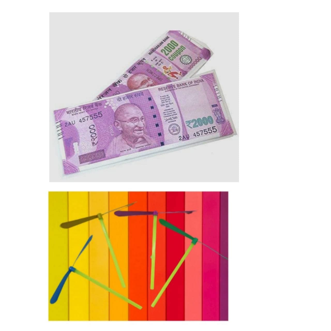 IMTION 2 in 1 ( 3 Pcs Air Flying Toys + 80 Pcs 2000 Rs nakli Note Artificial ) Birthday Return Gift for Kids