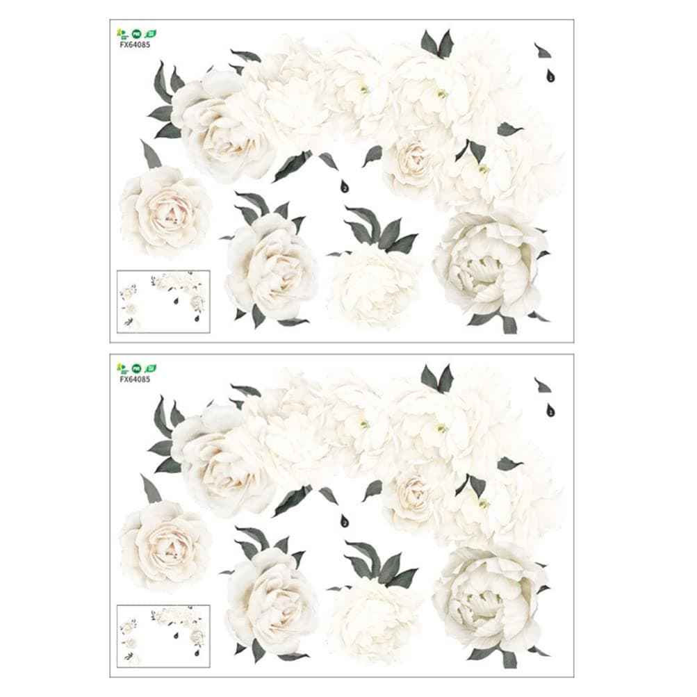 WINOMO 2PCS White Peony Wall Stickers Floral Decals Flower Wall Sticker Peel and Stick Wall Stickers PVC Removable Wall Decal for Bethroom Kitchen