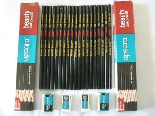 Apsara Beauty Dark School Wooden Pencil Hb Black + 2 Sharpener +2 Erasers Lot -20 Pieces