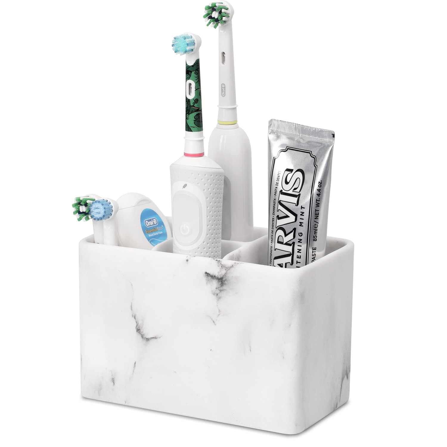 Bathroom Toothbrush Organizer Countertop-Toothpaste Storage Shaving Razor Holder/toothbrish Hanger/Vanity Counter Set… (White 4 Small Slot)