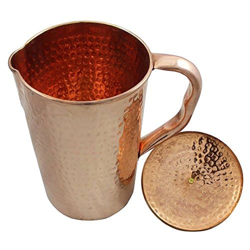 Indian Pure Copper Jug with 1 Tumbler Glass Set for Ayurvedic Healing, Capacity 1.6 Litre