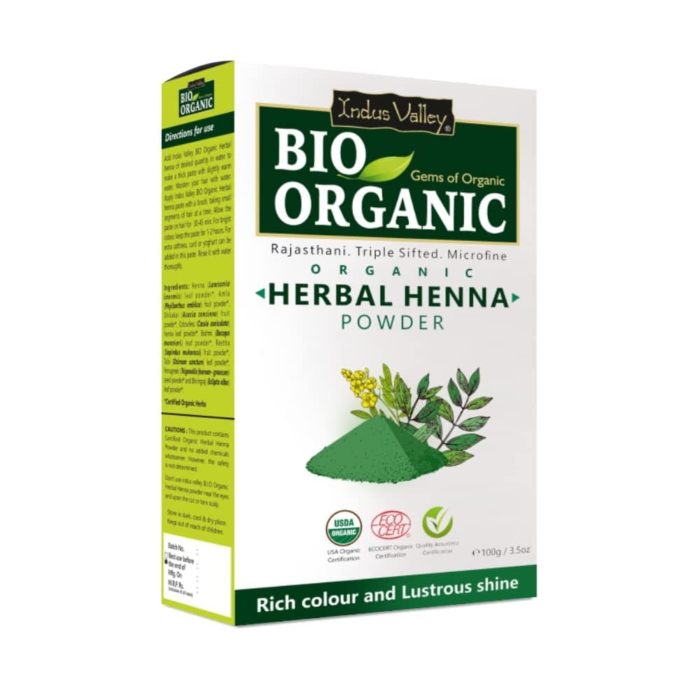 Bio Organic Herbal Henna Powder (100g), 100% Pure Henna Hair Colour, 100% Natural Hair Dye Chemical-Free, Nourishing, Conditions & Strengthens Hair, Adds Shine