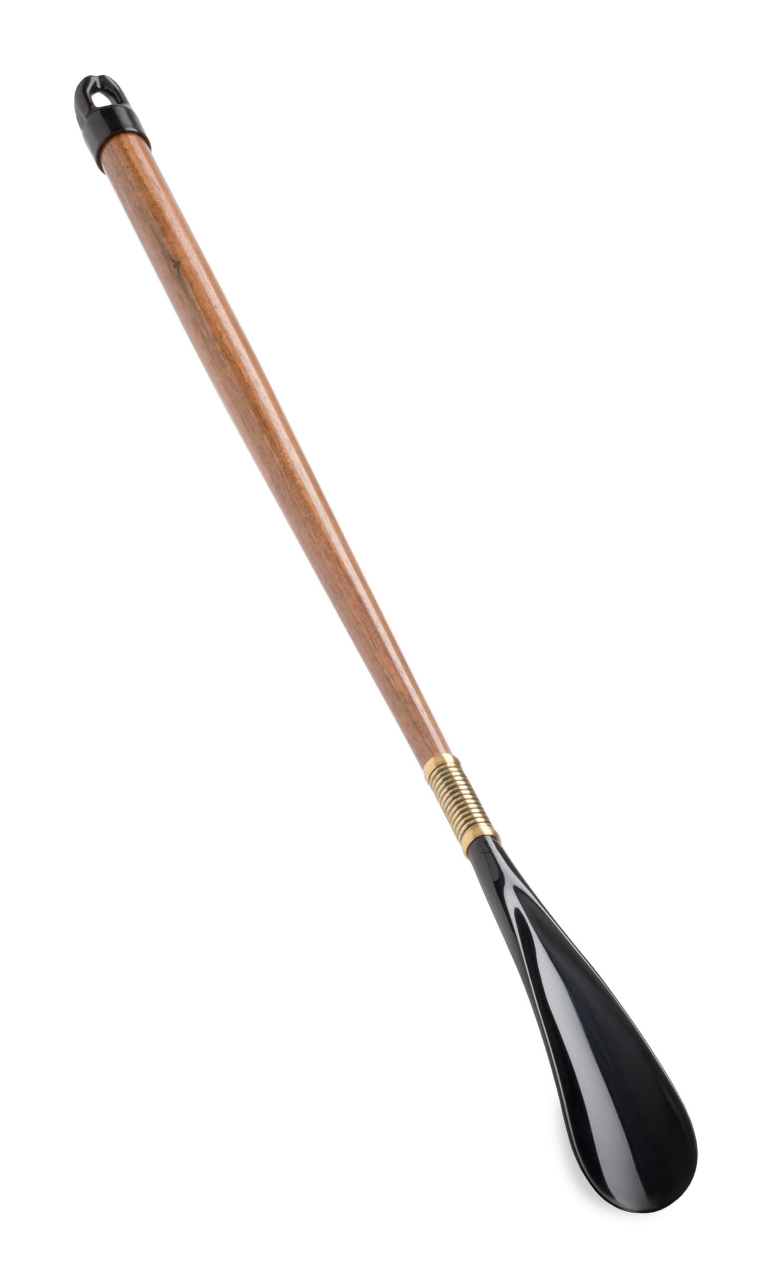 19" Shoe Horn (Mahogany Wood Handle) - MADE IN THE USA - With Flexible Spring - Classic Solid Mahogany Wood Handle - Hanger Cap - 19 Inch Length