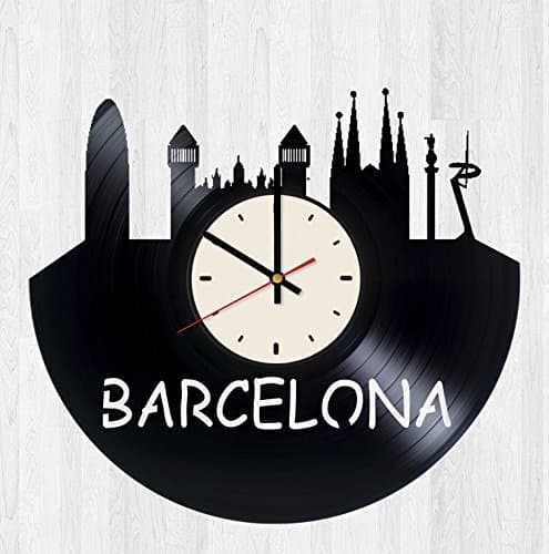 Skyline Barcelona Vinyl Wall Clock Catalonia Unique Gifts Living Room Home Decor