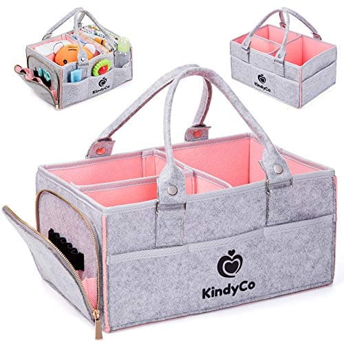 Baby Diaper Caddy Organizer Portable - Baby Basket for Girls and Boys, Unisex Diaper Bag, Baby Tote Nursery Diaper Storage Caddy with Sturdy Double Felt and Removable Handles - Pink