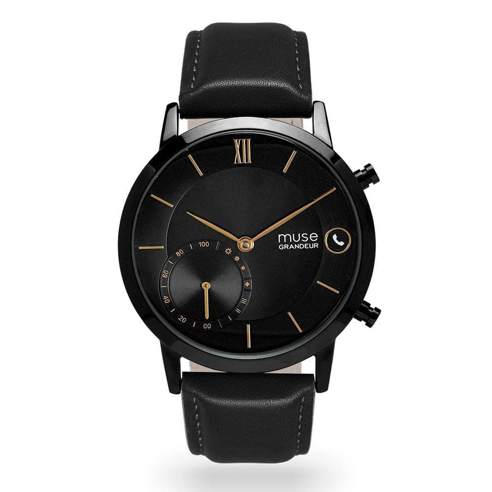 Muse Hybrid Smart Watch with Bluetooth Connectivity, Fitness Tracking, Step Counter, Sleep Monitoring, Alarm, Notifications, 5ATM Waterproof, 1 Year Long Life Battery (22MM, Grandeur, Jet Black)