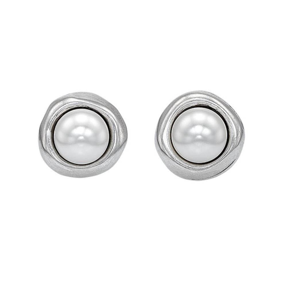 Uno de 50PEN0461BPLMTL0U Women's Stud Earrings Silver-Plated Pearl White, Leather, Pearl
