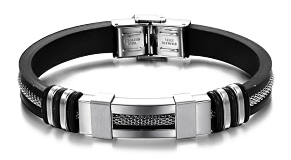 JSDY Mens Silicone Stainless Steel Snake Chain Cuff Bangle Bracelet Clasp 8.4" Silver